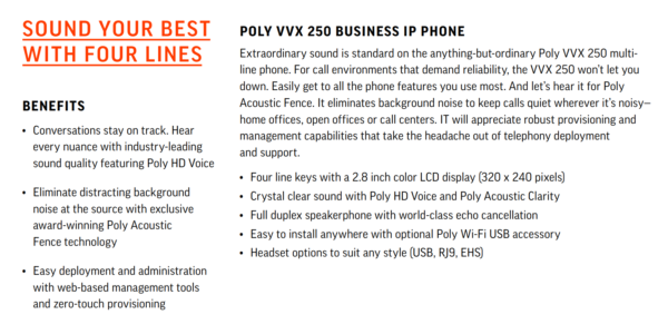 VVX 250 Specifications